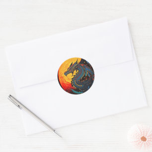Sticker Rond Dragon Lunaire Fantastique de Légende Royale