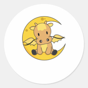 Sticker Rond Dragon Moon Bonne nuit Dragon Imaginaire