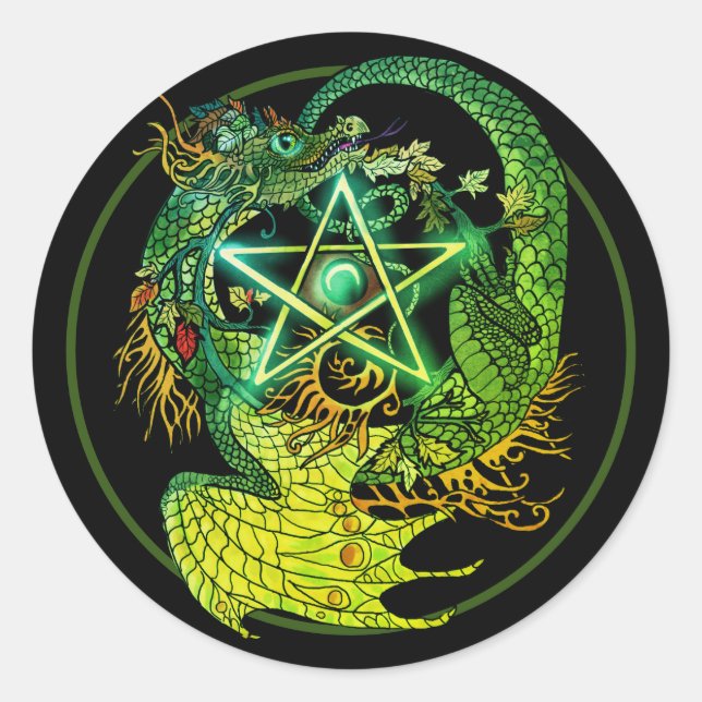Sticker Rond Dragon pentacle Art nouveau (Devant)