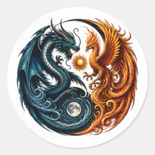 Sticker Rond Dragon & Phoenix Yin Yang