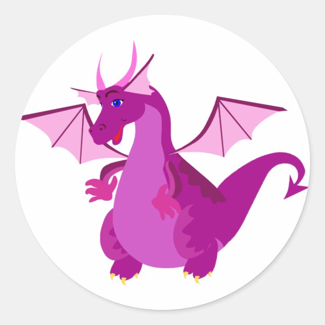 Sticker Rond Dragon pourpre et rose amical (Devant)