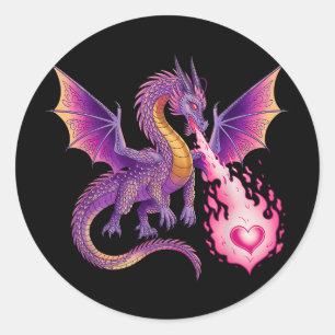 Sticker Rond Dragon Respiration Feu Coeur Valentines Hommes de 