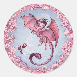 Sticker Rond Dragon rose du printemps Nature Imaginaire Art