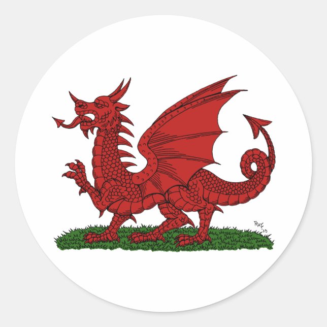 Sticker Rond Dragon rouge du Pays de Galles (Devant)