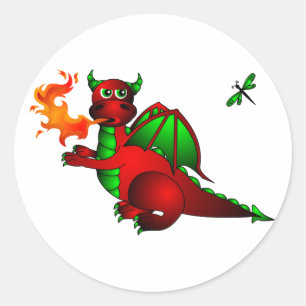 Sticker Rond Dragon rouge et libellule