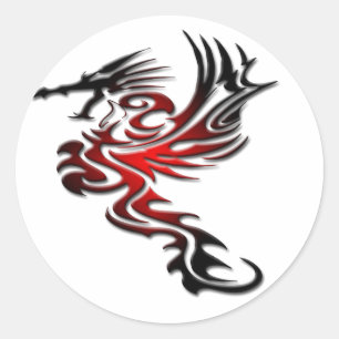 Sticker Rond Dragon rouge et noir