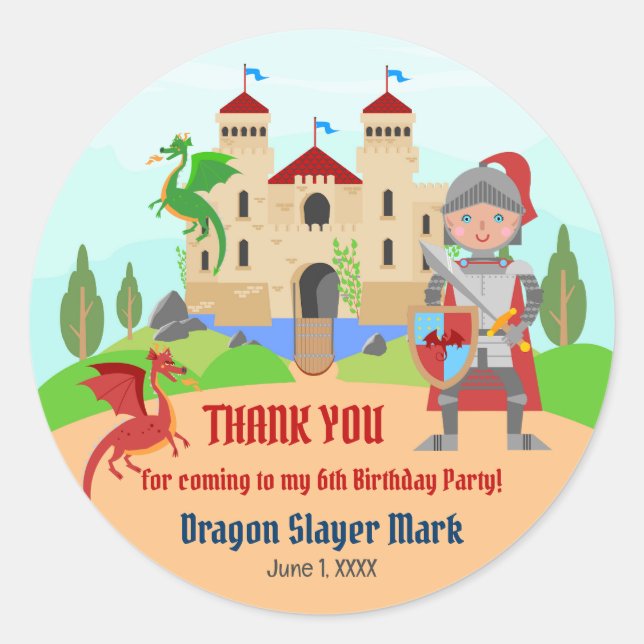 Sticker Rond Dragon Slayer Knight Boy fête d'anniversaire (Devant)