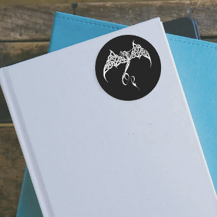 Sticker Rond Dragon Tribal Celtique Entrelacs Noir Blanc Fantas