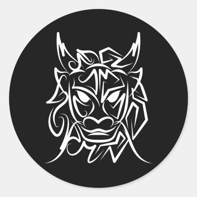 Sticker Rond Dragon tribal noir et blanc (Devant)