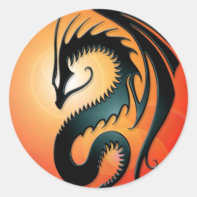 Sticker Rond Dragon tribal noir, rouge (Devant)