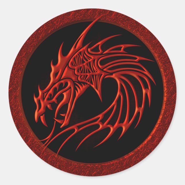 STICKER ROND DRAGON TRIBAL ROUGE (Devant)