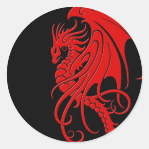 Sticker Rond Dragon tribal volant - rouge sur noir