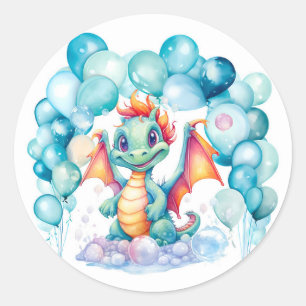 Sticker Rond Dragon turquoise avec Balloon Arch fête d'annivers