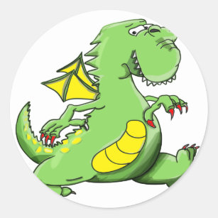 Sticker Rond Dragon vert de bande dessinée marchant sur ses
