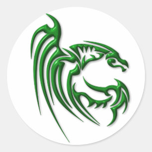 Sticker Rond Dragon vert-foncé métallique