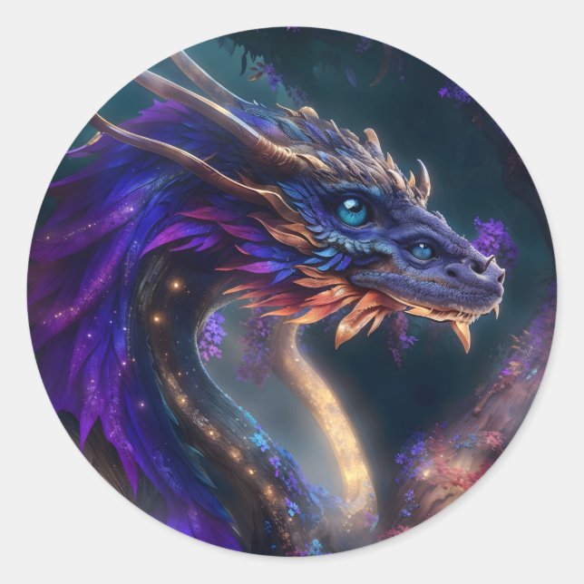 Sticker Rond Dragon violet magique (Devant)