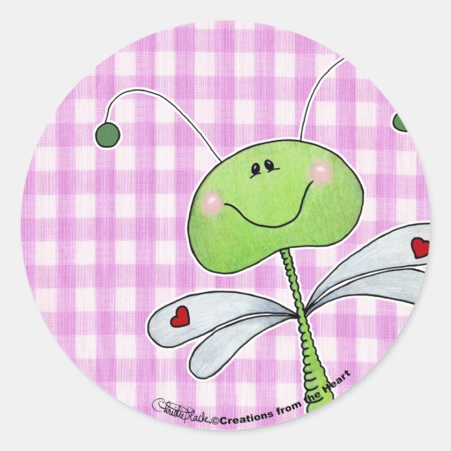 Sticker Rond Dragon volée sur En vichy rose (Devant)
