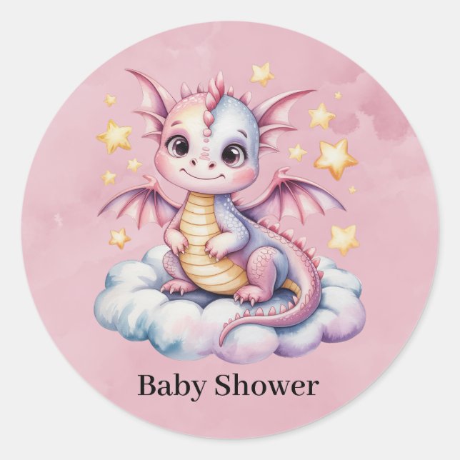 Sticker Rond Dragon Whimsical Sur Un Baby shower Nuageux (Devant)