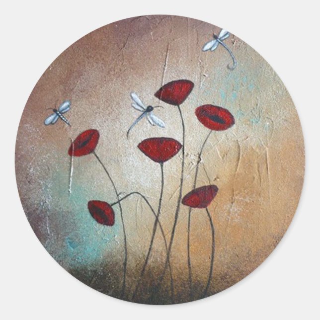 Sticker Rond Dragonflies et Poppies (Devant)
