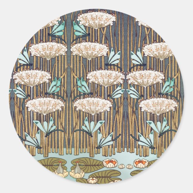 Sticker Rond Dragonflies Water Lilies Marais Art Nouveau (Devant)
