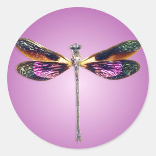 Sticker Rond Dragonfly - argent, or, violet et noir