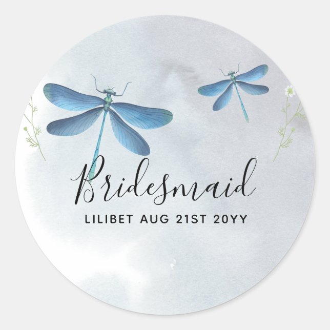 Sticker Rond DragonFly BRIDESMAID fête de mariage personnalisée (Devant)