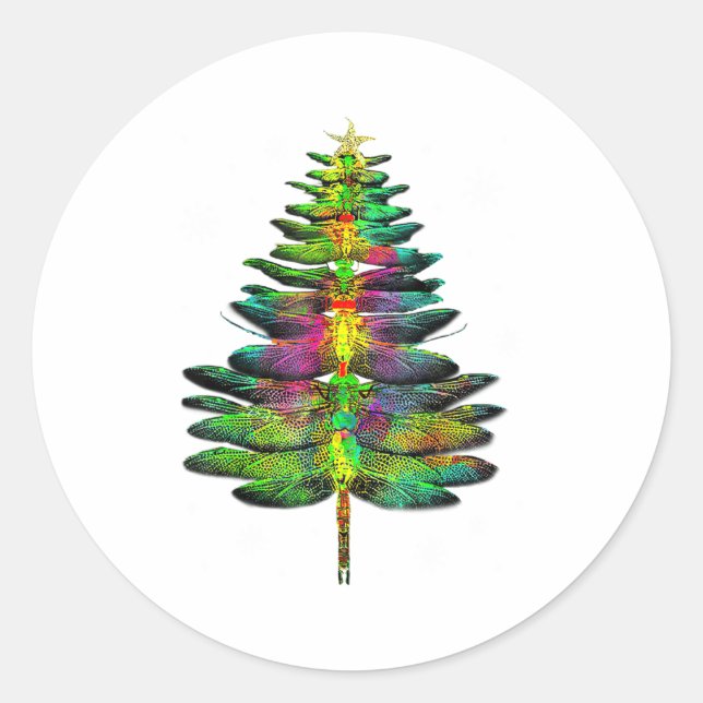 Sticker Rond Dragonfly Christmas Tree Dragonfly Xmas  (Devant)