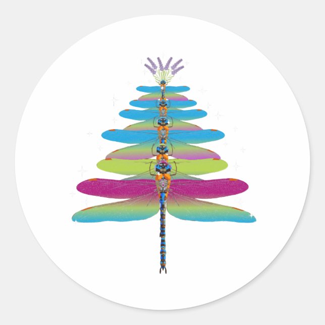 Sticker Rond Dragonfly Christmas Tree Drôle Insectes Lover Xmas (Devant)