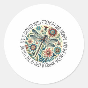 Sticker Rond Dragonfly Elle Est Vêtue De Force &amp; Digni