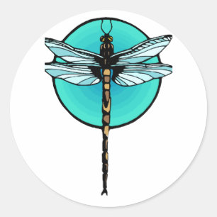 Sticker Rond Dragonfly in Turquoise Circle