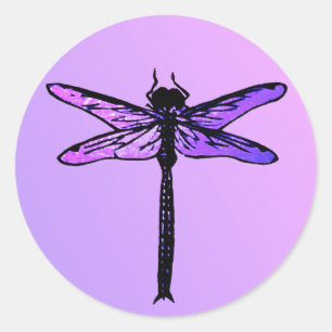 Sticker Rond Dragonfly japonaise vintage, améthyste violet