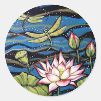 Sticker Rond DRAGONFLY LOTUS par Diana S Martin