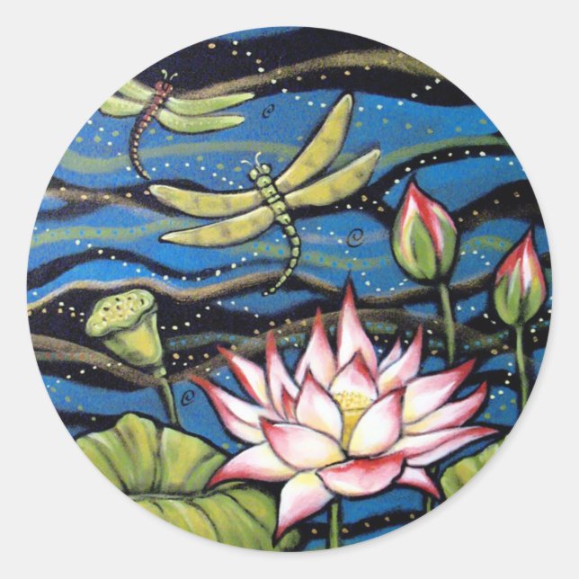 Sticker Rond DRAGONFLY LOTUS par Diana S Martin (Devant)