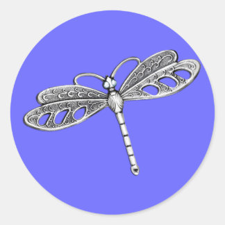 Sticker Rond Dragonfly métallique en argent