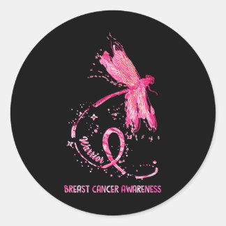 Sticker Rond Dragonfly rose Ruban Sensibilisation au cancer du 