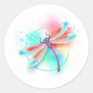 Sticker Rond Dragonfly rouge sur l'arrière - plan aquarelle