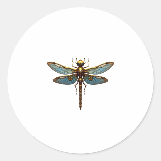 Sticker Rond Dragonfly Steam Punk Insect Art Engineer Steampunk (Devant)