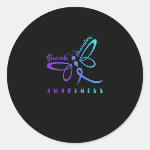 Sticker Rond Dragonfly Suicide Prevention Aware Teal Ribbon