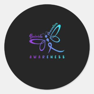 Sticker Rond Dragonfly Suicide Prevention Aware Teal Ribbon