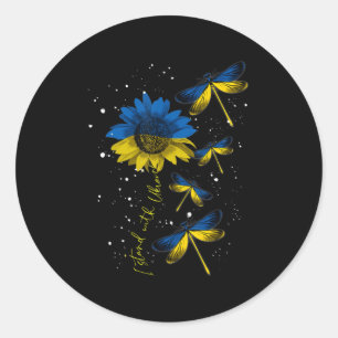 Sticker Rond Dragonfly Ukraine Sunflower Ukraine Drapeau Stand