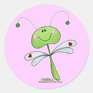 Sticker Rond Dragonfly with Hearts