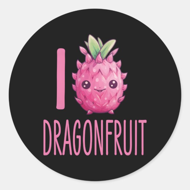 Sticker Rond Dragonfruit Kawaii Nourriture I Love Dragonfruit (Devant)