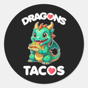 Sticker Rond Dragons Aimer Tacos Cute Cinco De Mayo Cuisine mex
