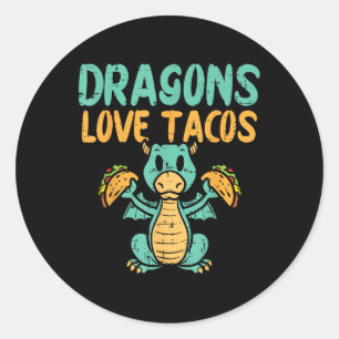 Sticker Rond Dragons Aimer Tacos Cute Cinco De Mayo Cuisine mex