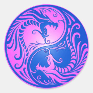 Sticker Rond Dragons, bleu et pourpre de Yin Yang