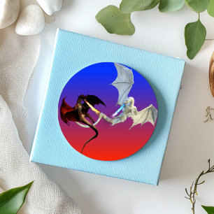 Sticker Rond Dragons de feu et de glace Bleu rouge