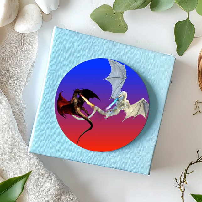 Sticker Rond Dragons de feu et de glace Bleu rouge (Créateur téléchargé)