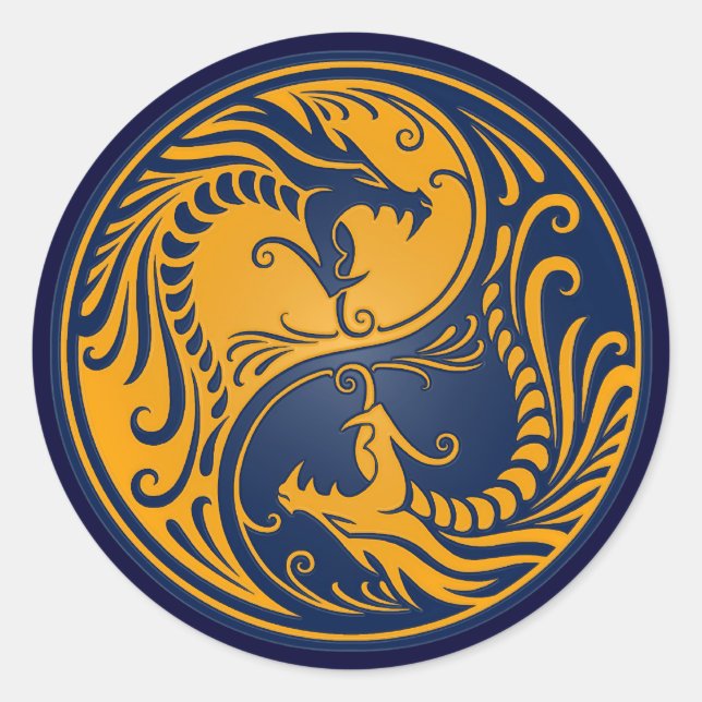 Sticker Rond Dragons de Yang Jaune et Bleu (Devant)