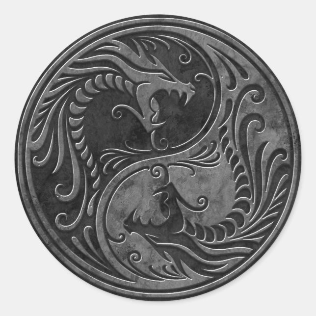 Sticker Rond Dragons en pierre de Yin Yang (Devant)