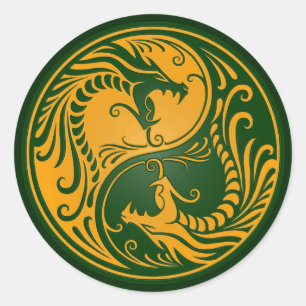 Sticker Rond Dragons jaunes et verts de Yin Yang